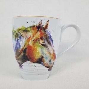 Dean Crouser Horse Head Watercolor Ceramic Mug Art Demdaco 16oz